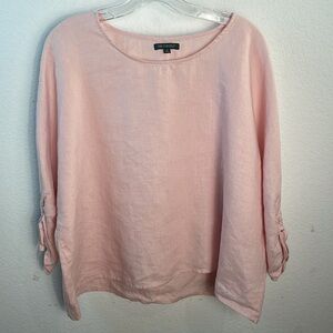For Cynthia Light Pink Linen Top – Oversized Boxy Fit – Cinch Sleeve – Size M
